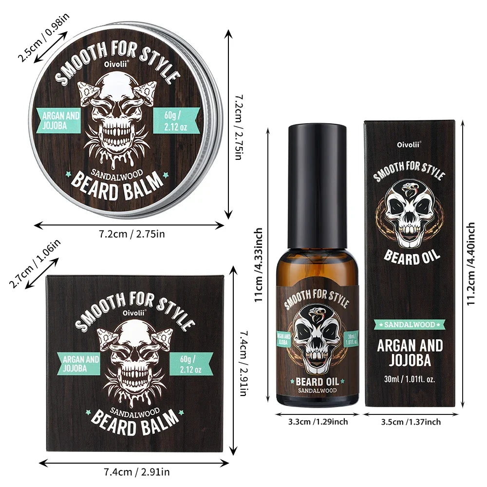 Sandalwood Beard Oil & Balm Set with Argan Oil – Softens & Hydrates