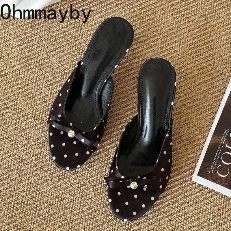 Women's Open Toe Thin Heel Mule Slides | Polka Dot Summer