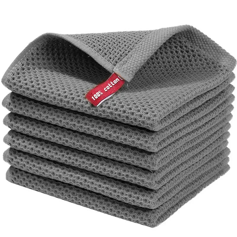 6-Pack Honeycomb Cotton Dish Towels – Streak-Free Kitchen Rags