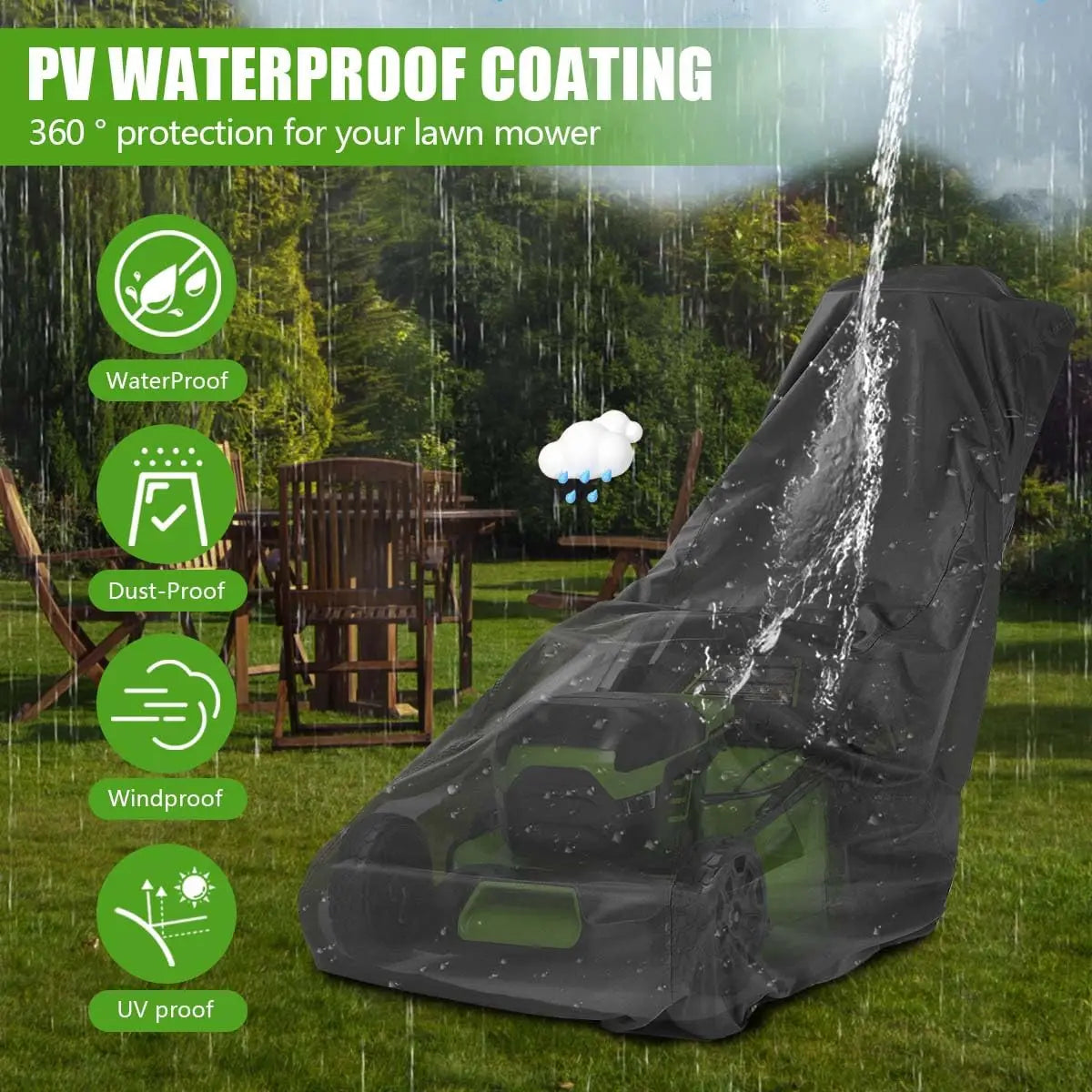 Waterproof Lawn Mower Cover | 210D Oxford Heavy Duty PA Coating