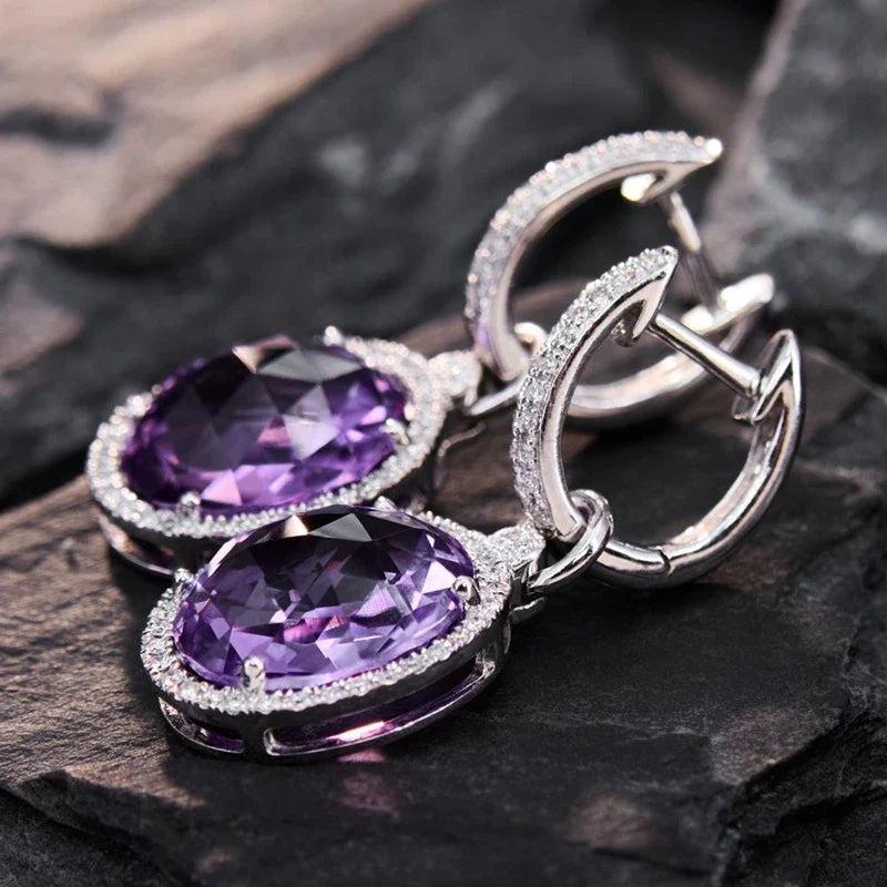 Huitan Purple CZ Drop Earrings – Sparkling Wedding Jewelry