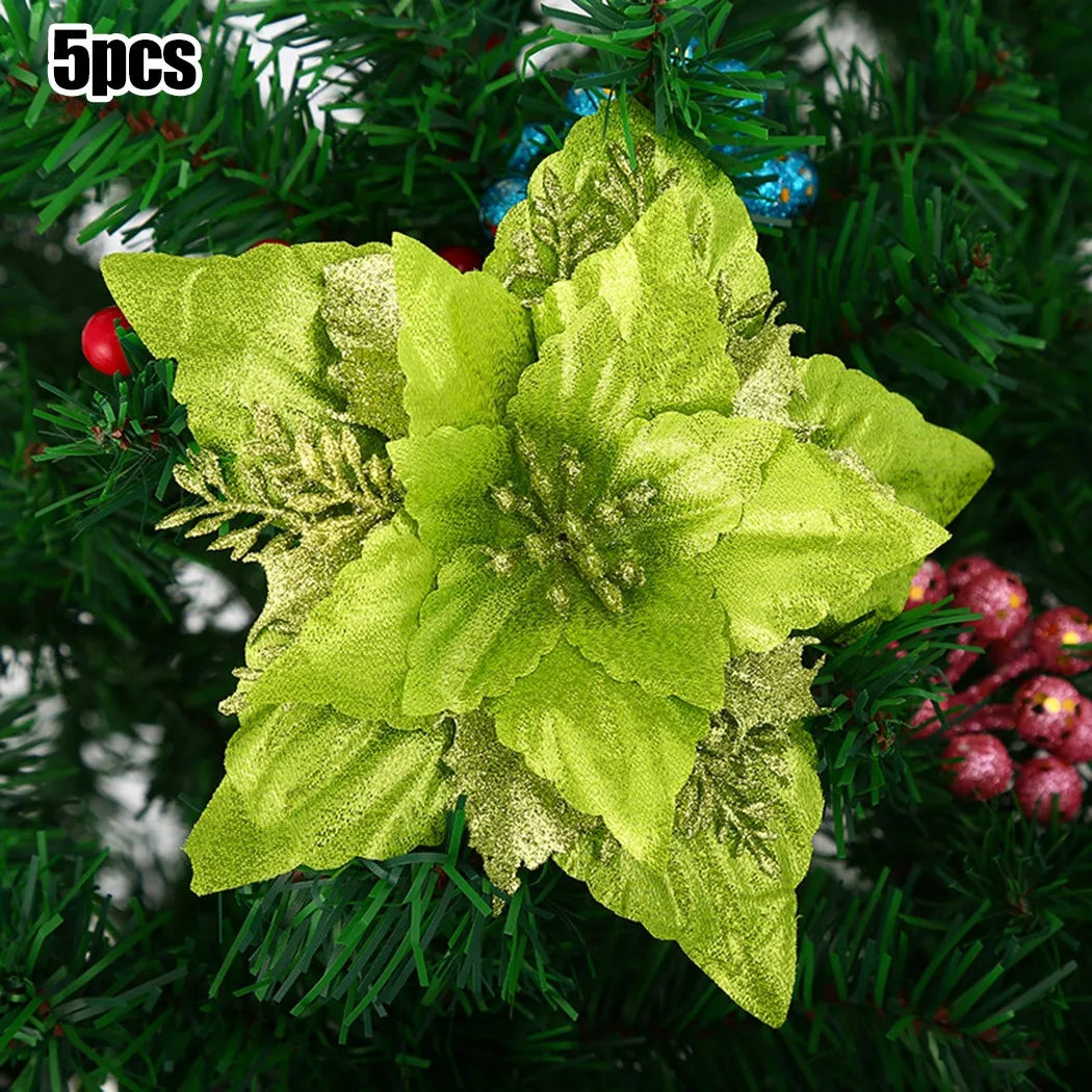 Christmas Large Poinsettia Glitter Flower Tree Hanging Party Xmas