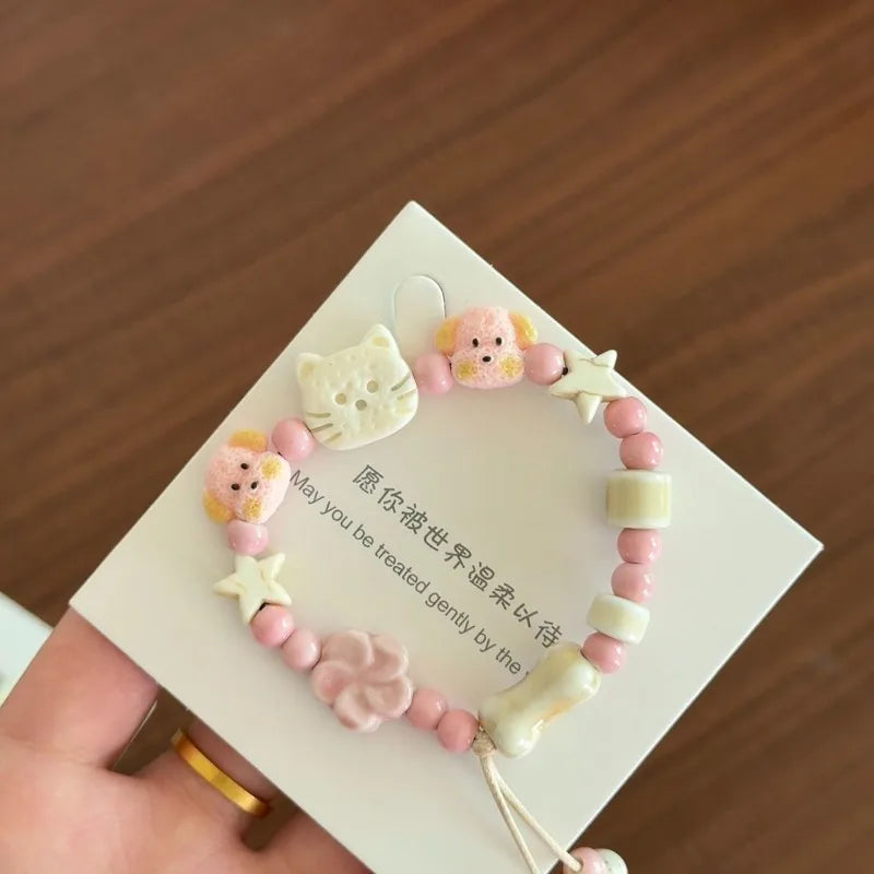 Handmade Ceramic Cat Bracelet | Cute Woven Cord Bangle Gift