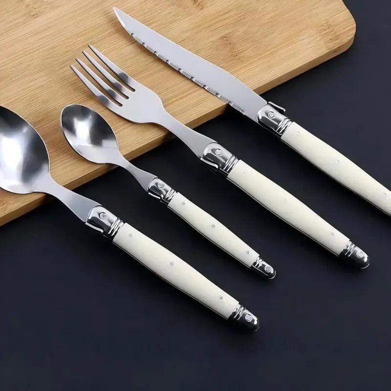 Laguiole Ivory White Stainless Steel Cutlery Set 4/6/24 Pcs