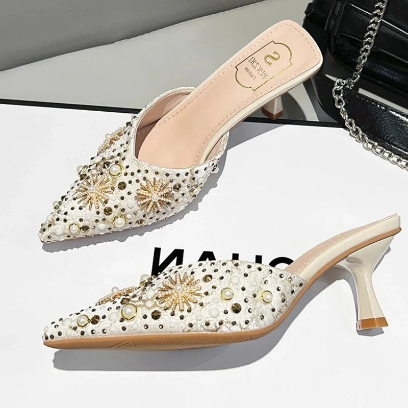 Women's Rhinestone High Heel Slippers – Bridal Wedding Shoes