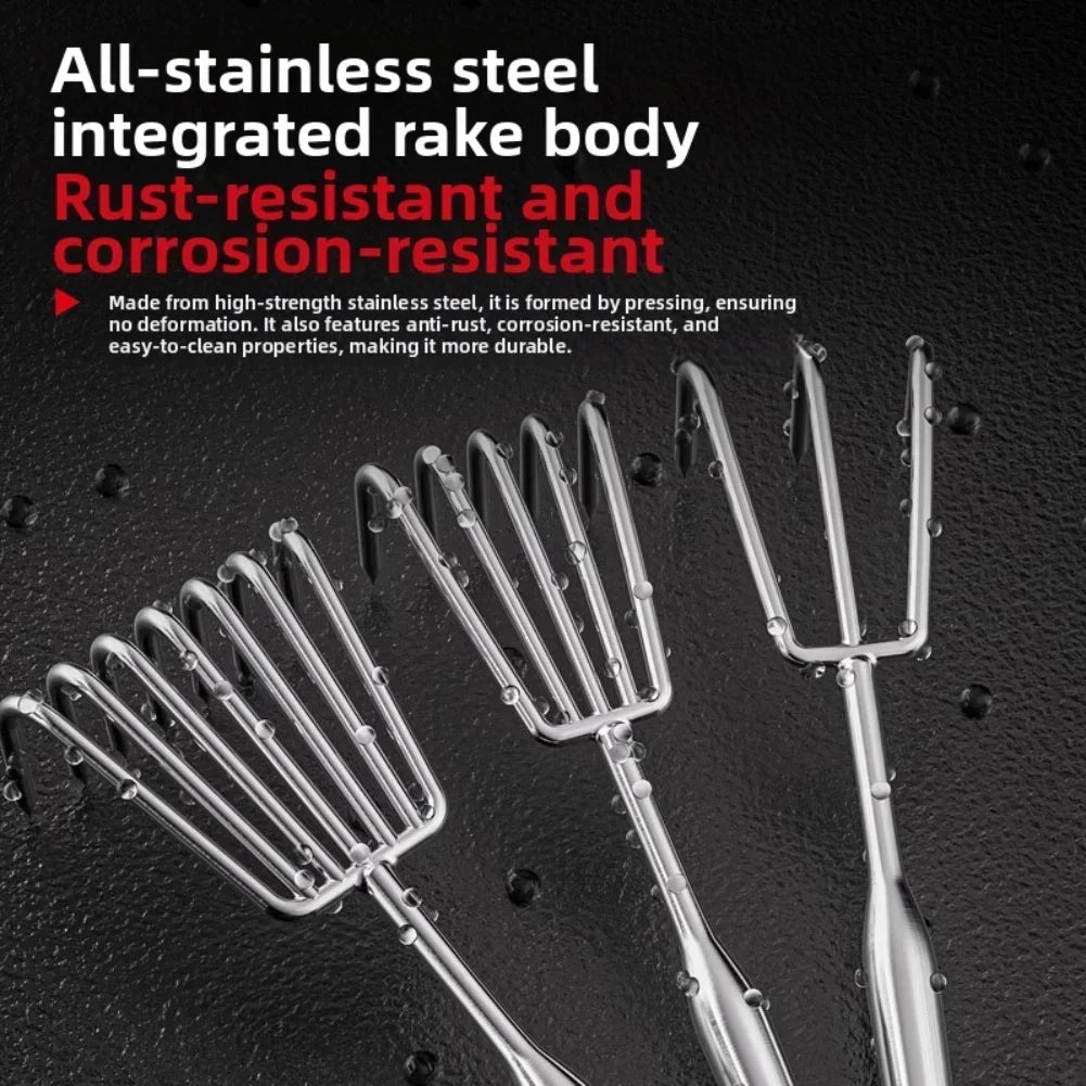 Stainless Steel Garden Rake – Ergonomic Cultivator & Weeder