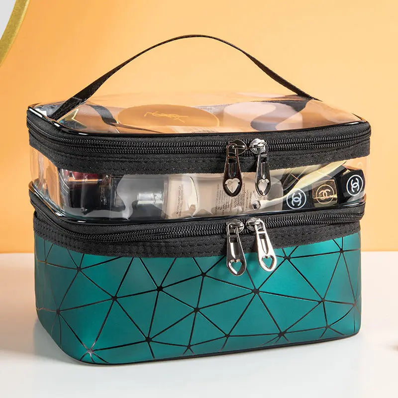 Double-Layer Travel Makeup Bag | Large Capacity Cosmetics Organizer