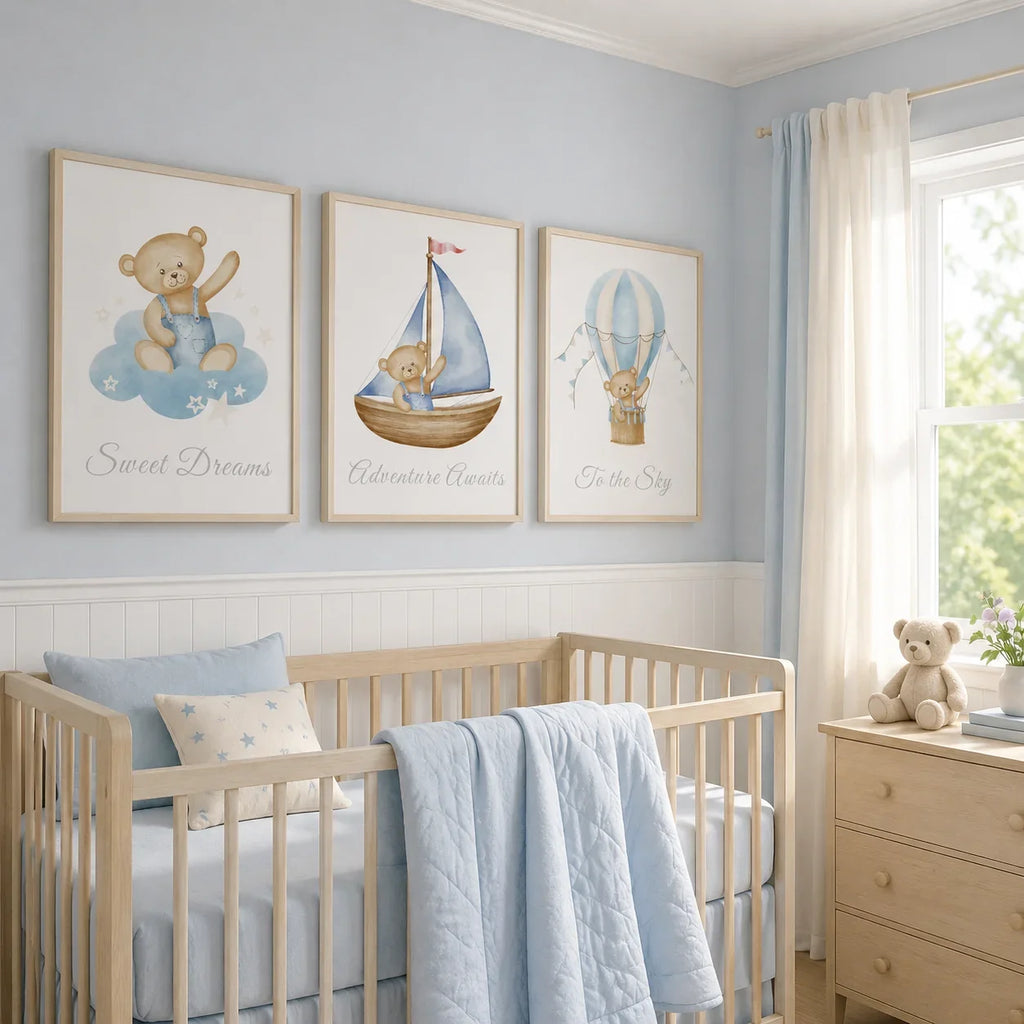 Teddy Bear Nursery Canvas Wall Art | Nordic Kids Room Print