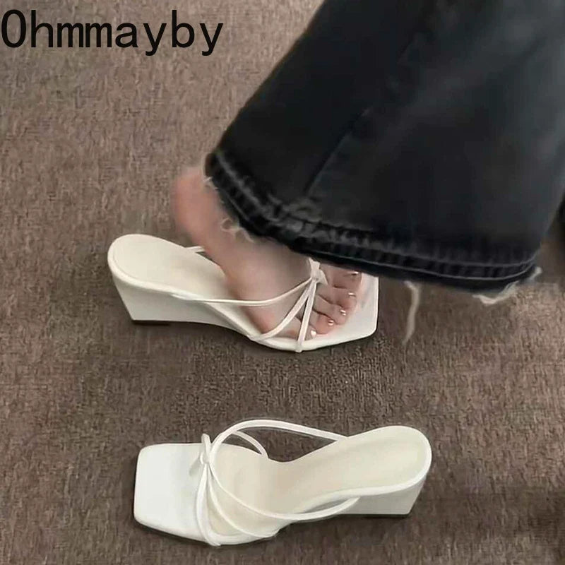 Women's Wedge Heel Slide Sandals – Elegant Party Dress Shoes
