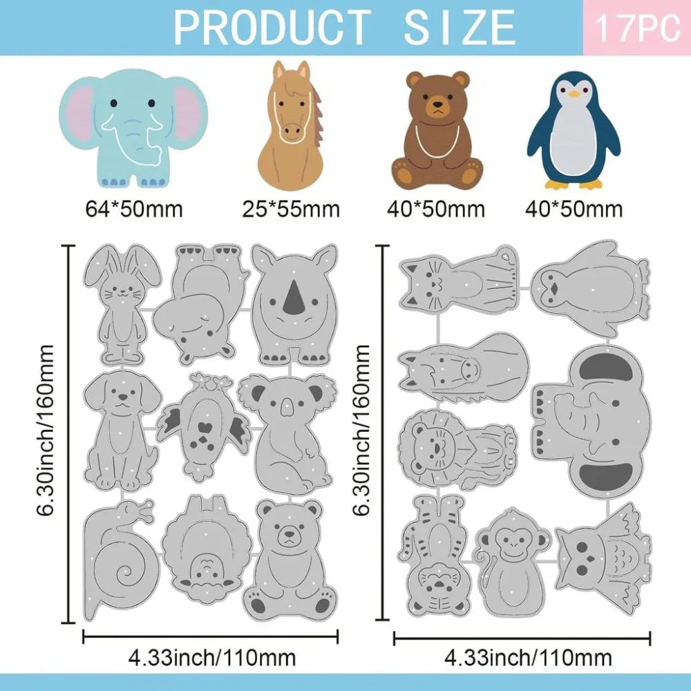 Cartoon Animal Bookmark Cutting Dies – 17pc Metal Die Cut Set