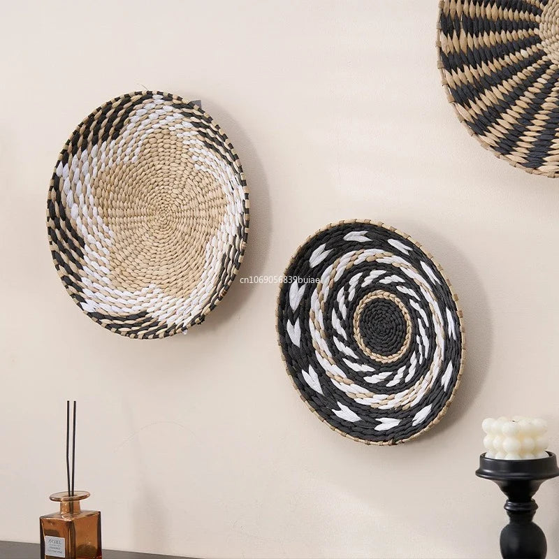 Boho Hand Woven Rattan Wall Basket | Farmhouse Decor