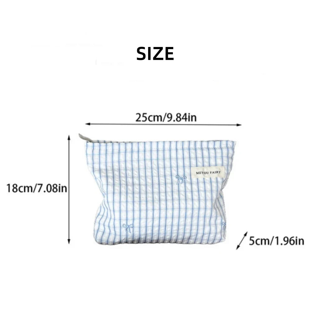 Fashion Women Bow Stripe Makeup Bag Portable Toiletry Lipsticks