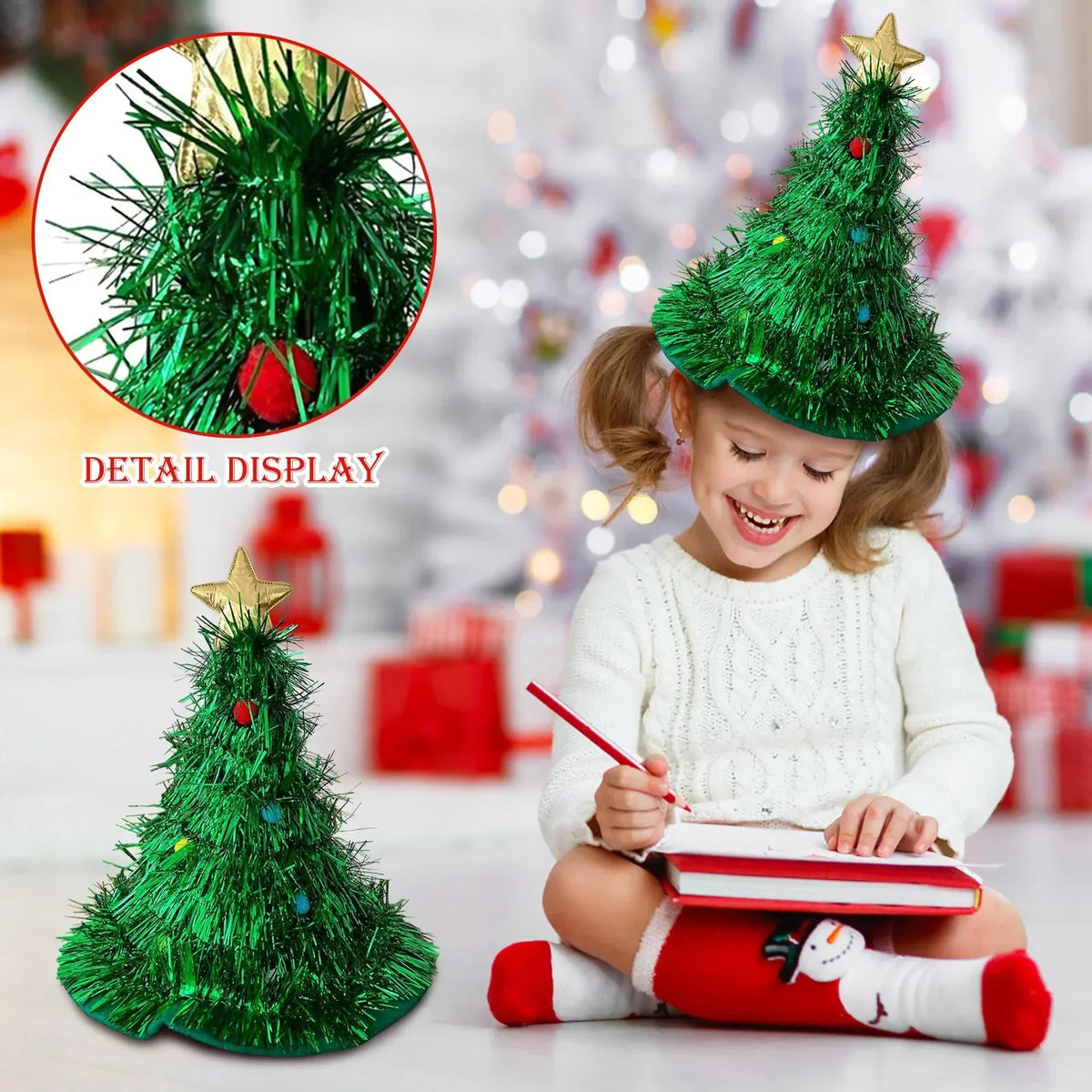 2025 Ins Christmas Tree Hat Creative Xmas Headwear Girls Tinsel