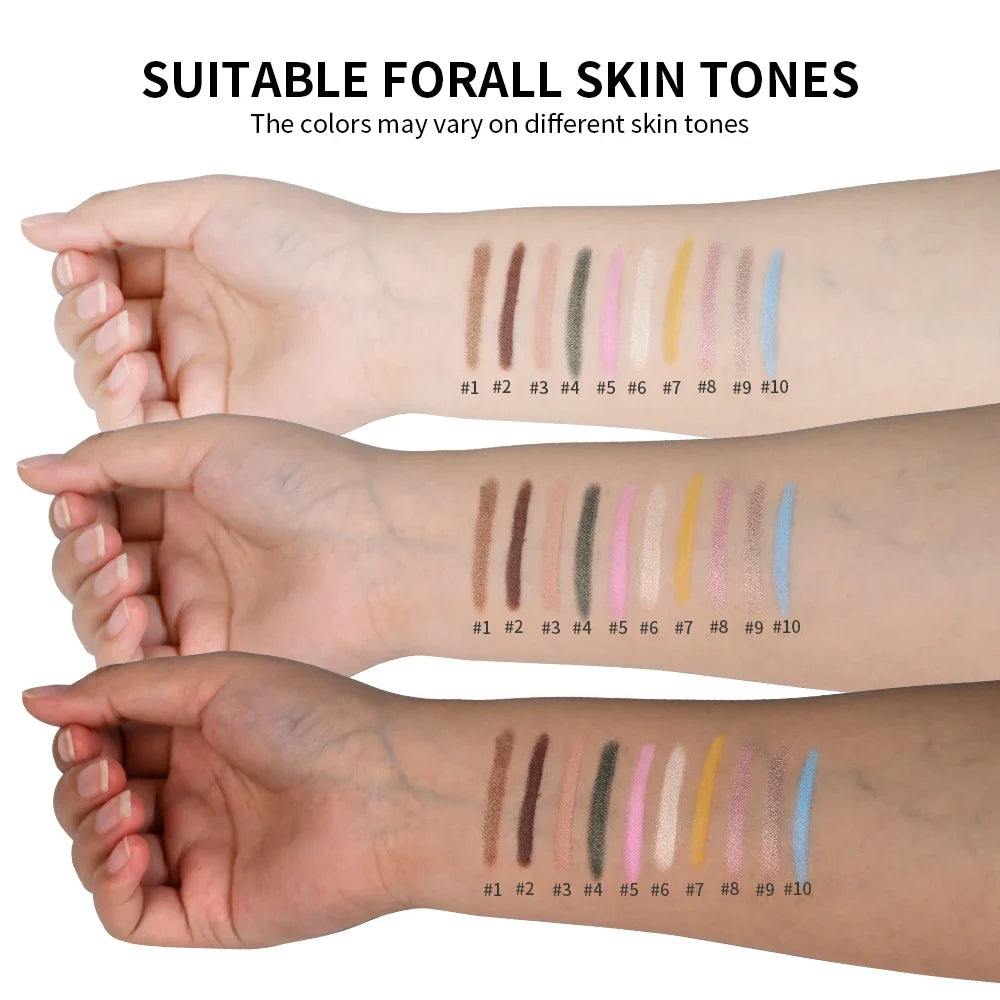 10-Color Glitter Eyeshadow Stick Set | Shimmer & Matte Crayon