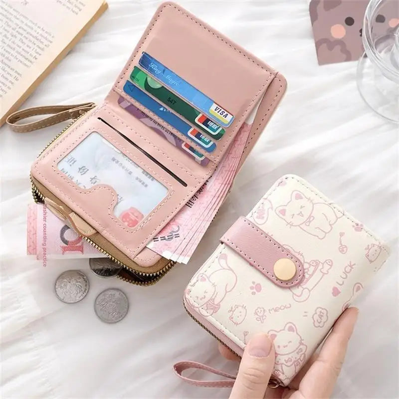 Cute Cat PU Leather Coin Purse & Folding Wallet for Women