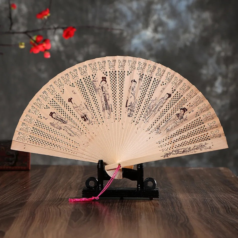 Carved Sandalwood Folding Fan – Chinese Style Gift Box