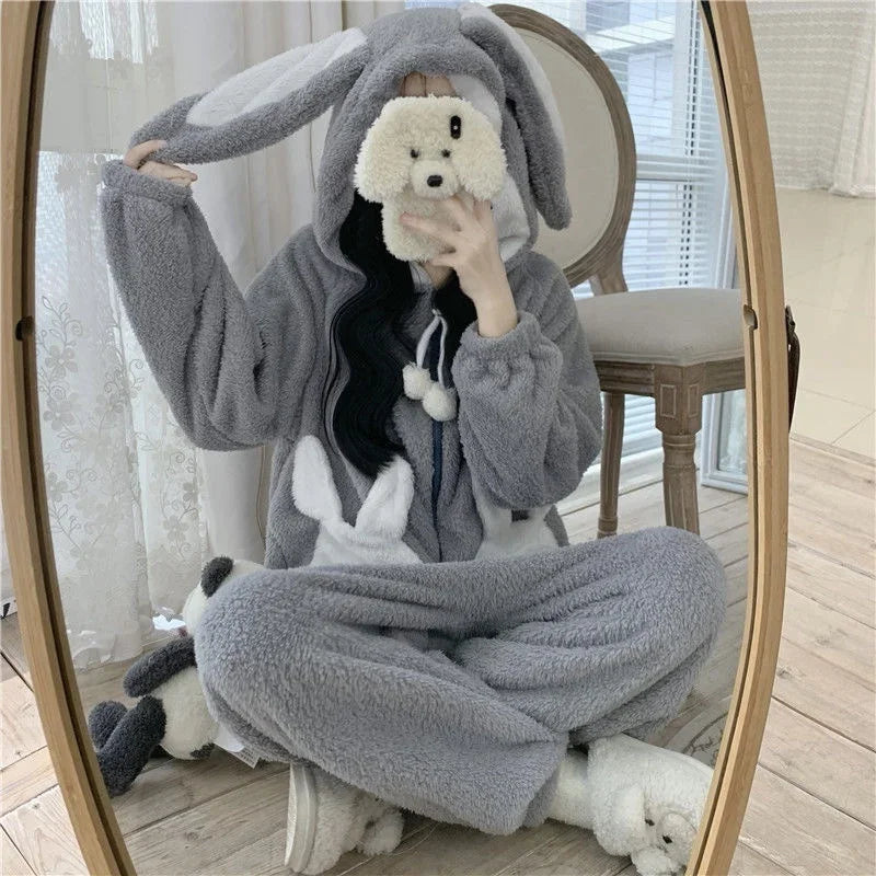 Women's Bunny Hooded Kigurumi Onesie – Kawaii Winter Pajamas