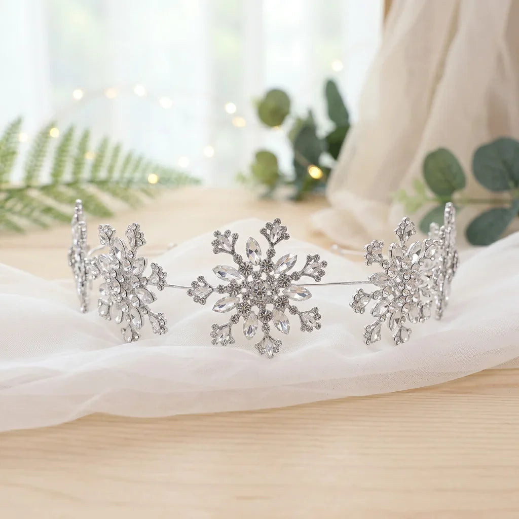 Bridal Rhinestone Snowflake Hairband | Korean Style Wedding Updo