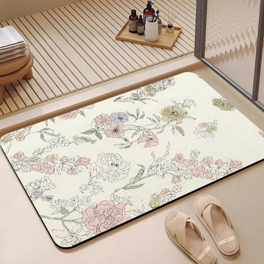 French Country Floral Diatomite Bath Mat – Quick Dry Non-Slip