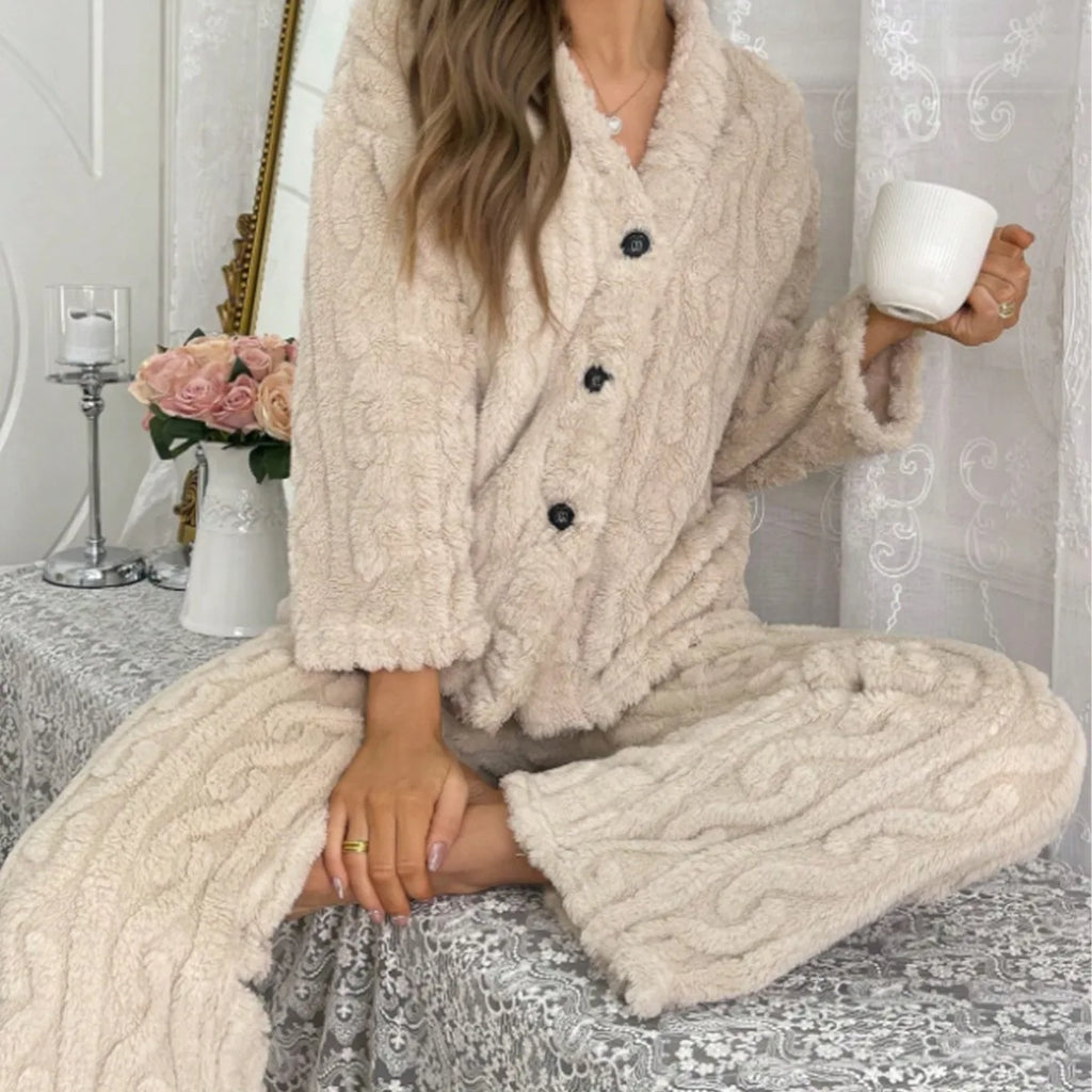 Women's Coral Velvet Pajama Set – Thick Warm Winter Loungewear