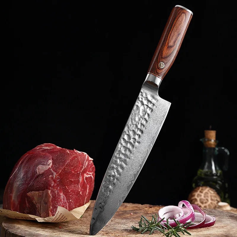 XUAN FENG Damascus Steel Chef Knife – 9" Wood Handle