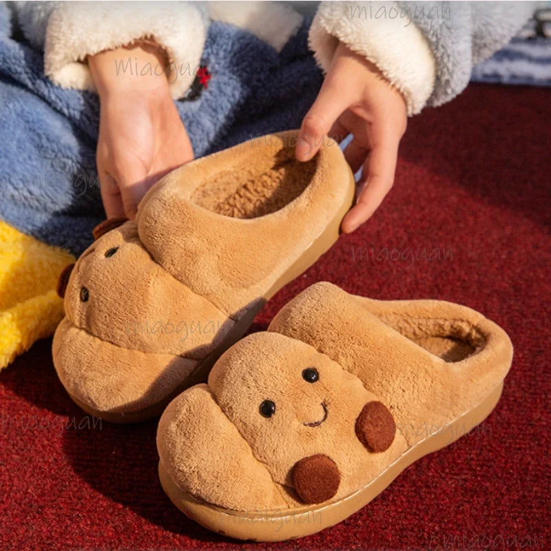 Croissant Fluffy Slippers – Furry Warm House Slides Women & Men