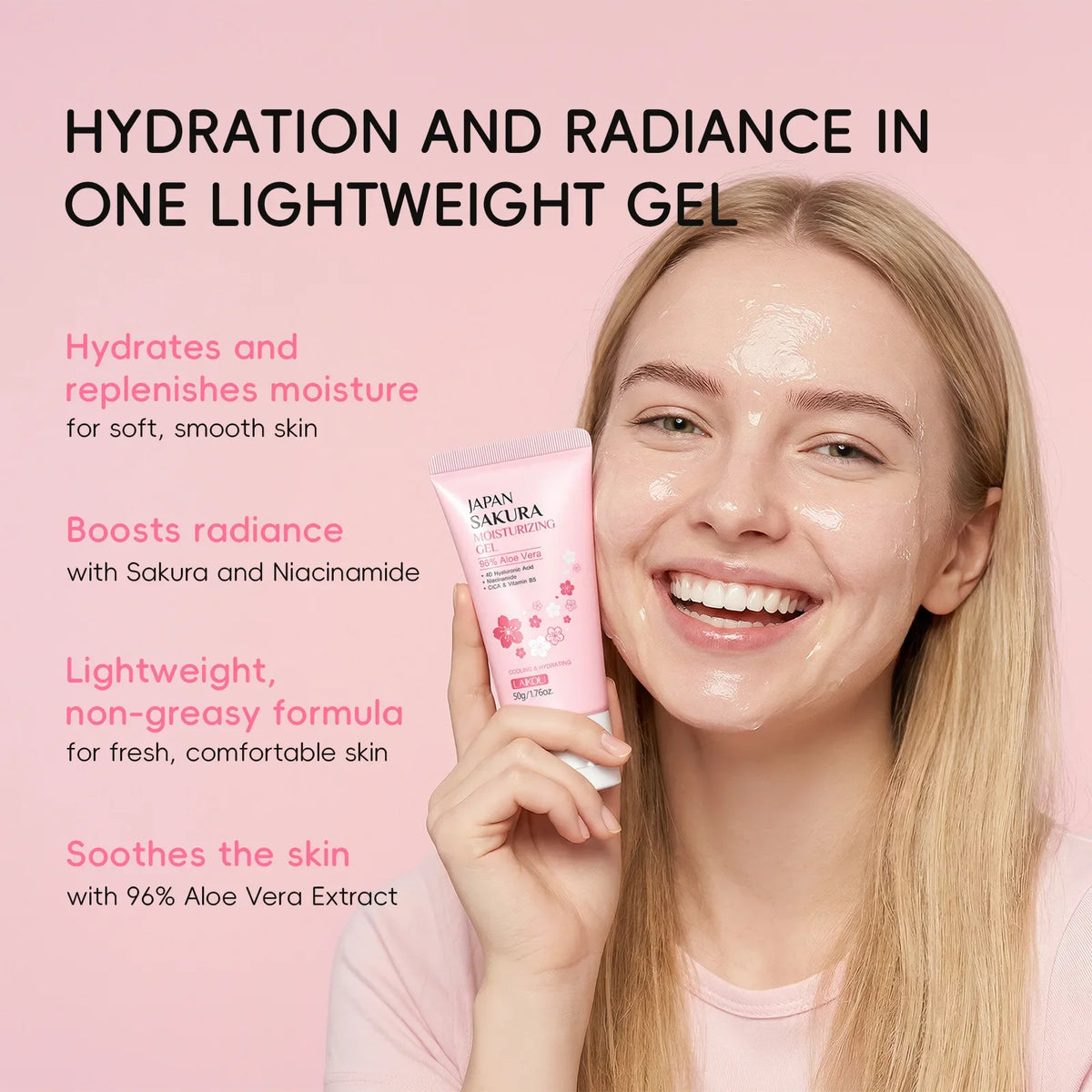 LAIKOU Sakura Gel Cream – Hyaluronic Acid, Niacinamide & CICA