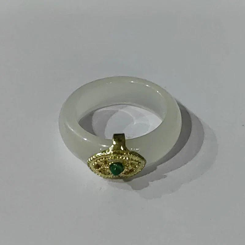 Chinese Retro Imitation Jade Ring | Hanfu Resin Stone Jewellery