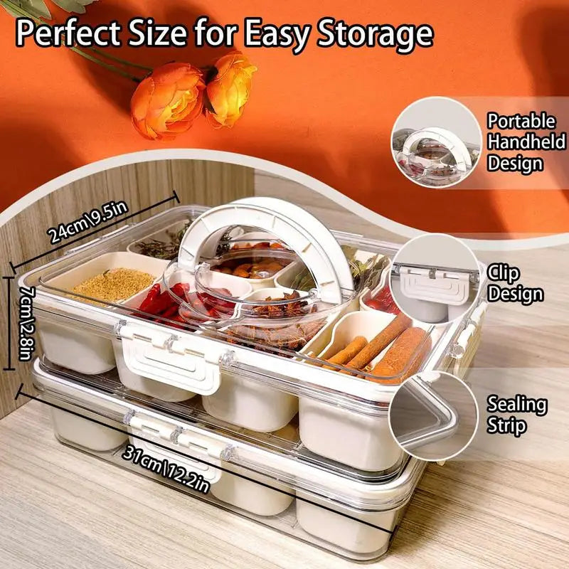8-Compartment Leakproof Snack Container Tray with Lid & Handle