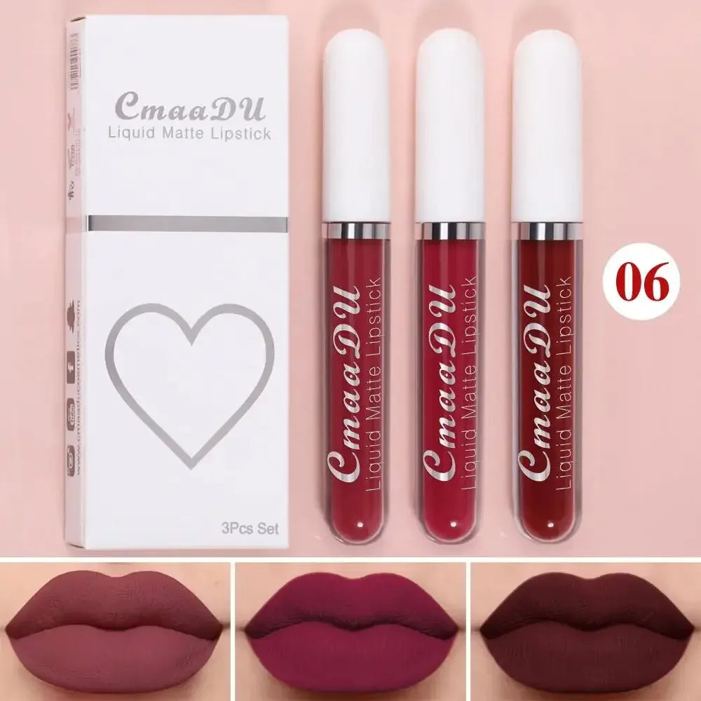 CmaaDu 3-Piece Velvet Matte Liquid Lipstick Set – Waterproof