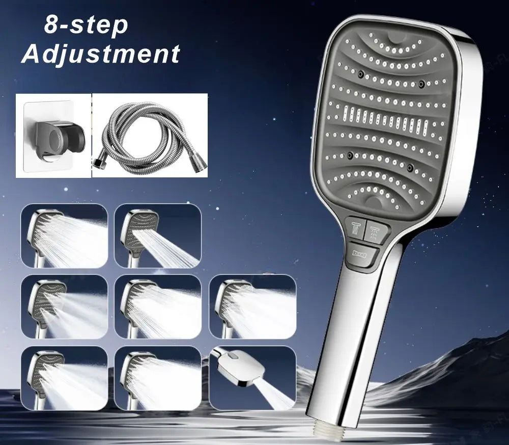 8-Mode Rainfall Shower Head | High Flow & Water Saving