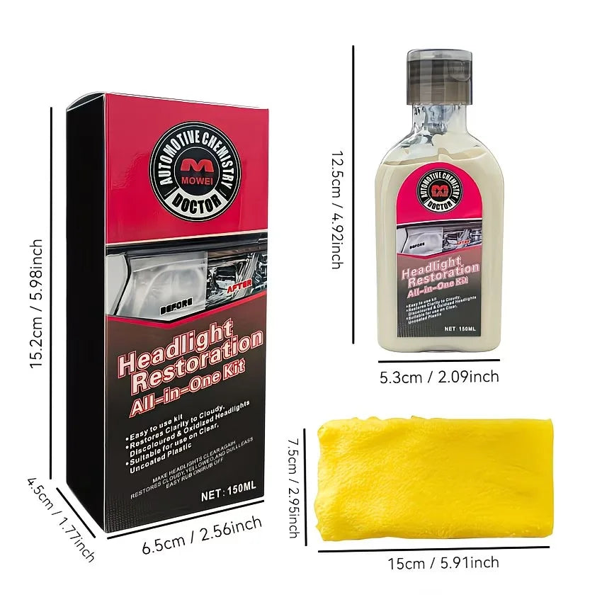 Car Headlight Restoration Kit – Polish & Lens Cleaner 150ml