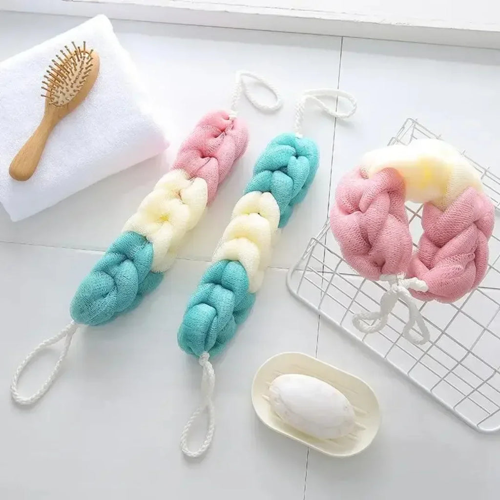 Colour Block Mesh Bath Sponge Ball & Back Scrubber Towel