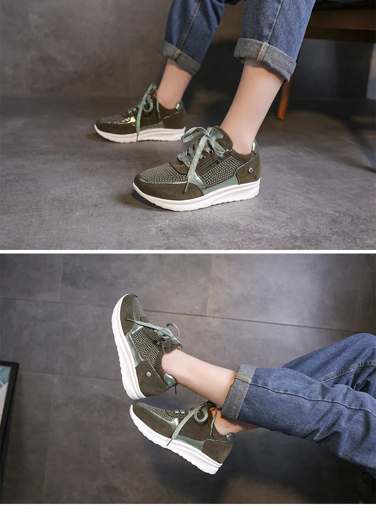 Women's Sequin Wedge Platform Sneakers – Non-Slip Lace-Up