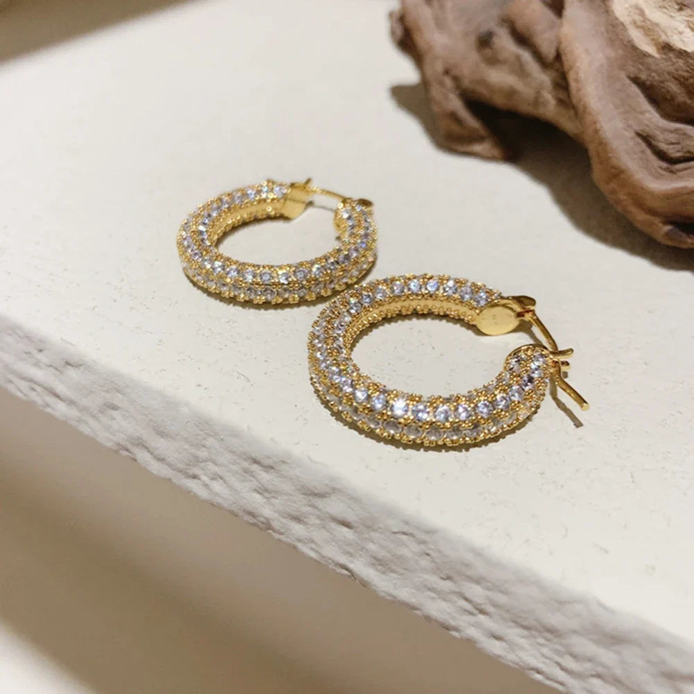 Huitan CZ Hoop Earrings – Two-Size Pave Circle Set for Women