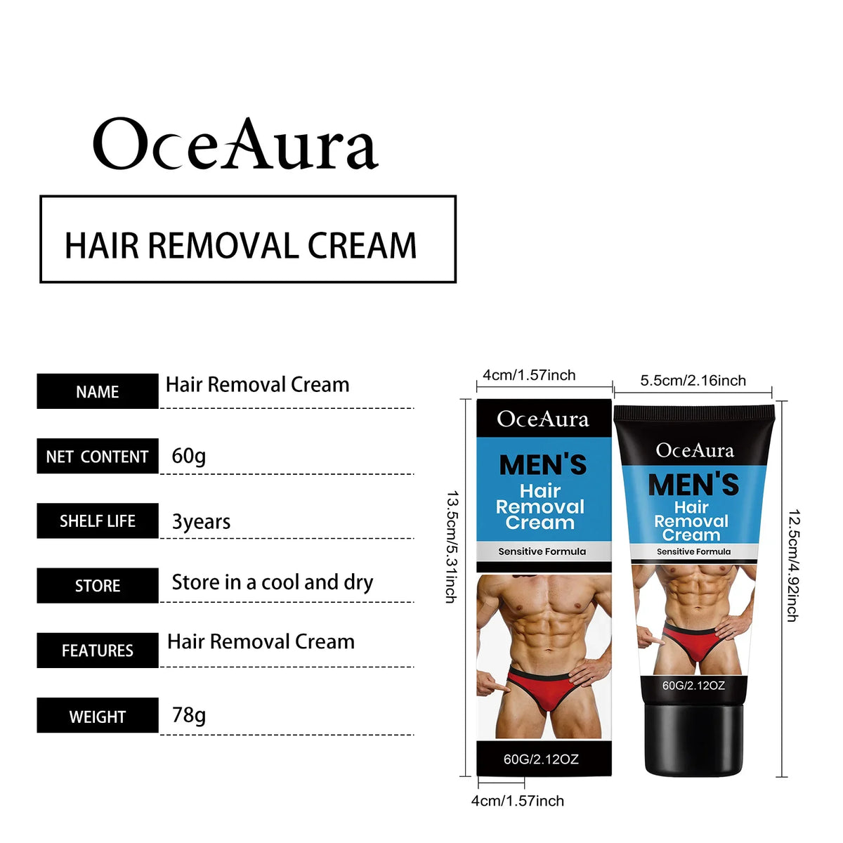 Men's Hair Removal Cream – Body Depilatory 60g