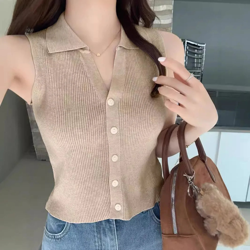 Women's Ice Silk Slim Fit Sleeveless Vest | Summer Knit Top