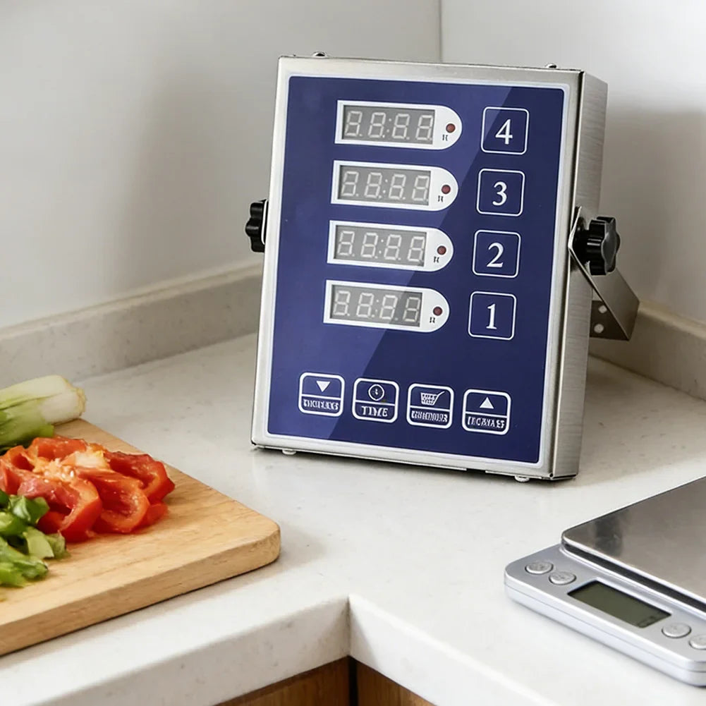 4-Channel Digital Kitchen Timer | LED Display, Loud Alarm