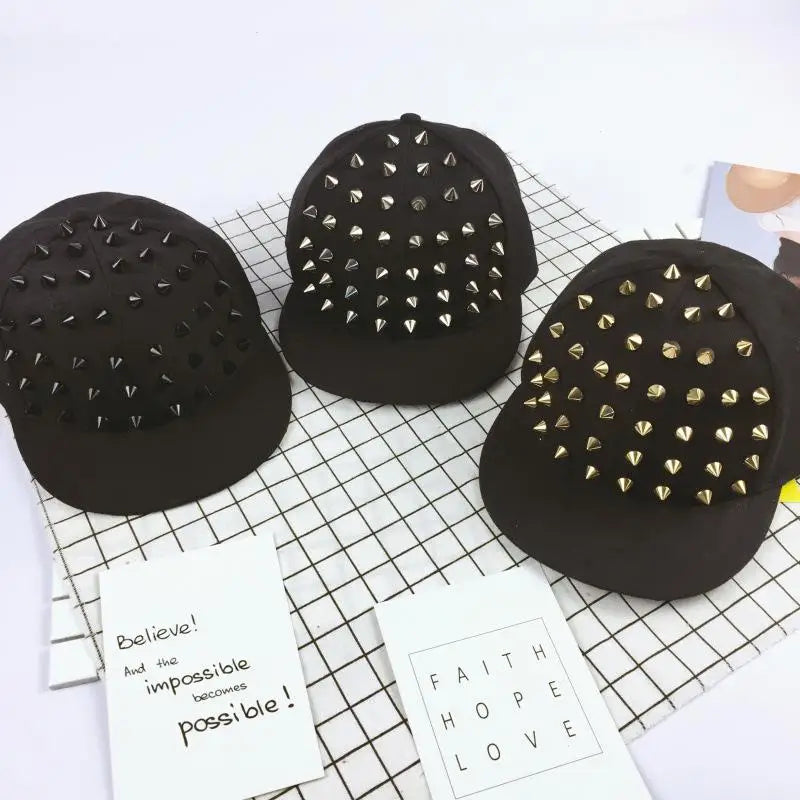 Rivet Stud Baseball Cap – Punk Rock Y2K Unisex Flat Brim Hat