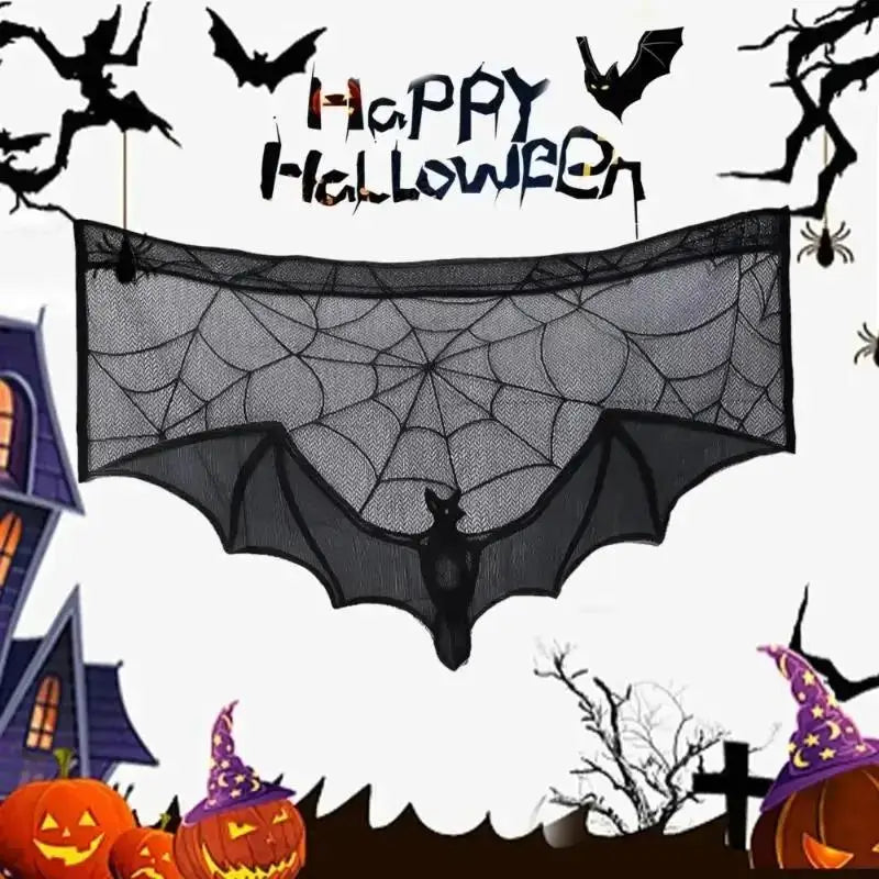 Gothic Bat Lace Curtain – Halloween Cobweb Tablecloth & Runner