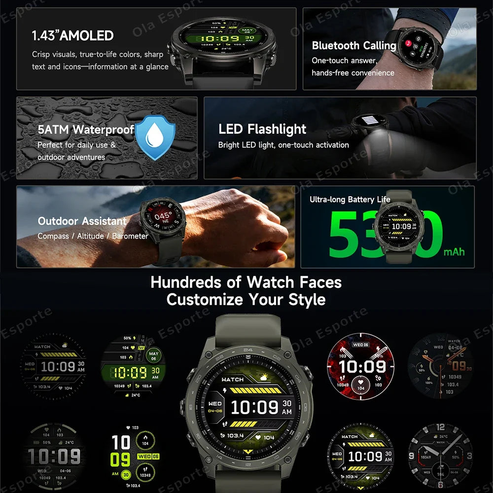 HW12 Military Smart Watch | AMOLED, Bluetooth Call, 530mAh
