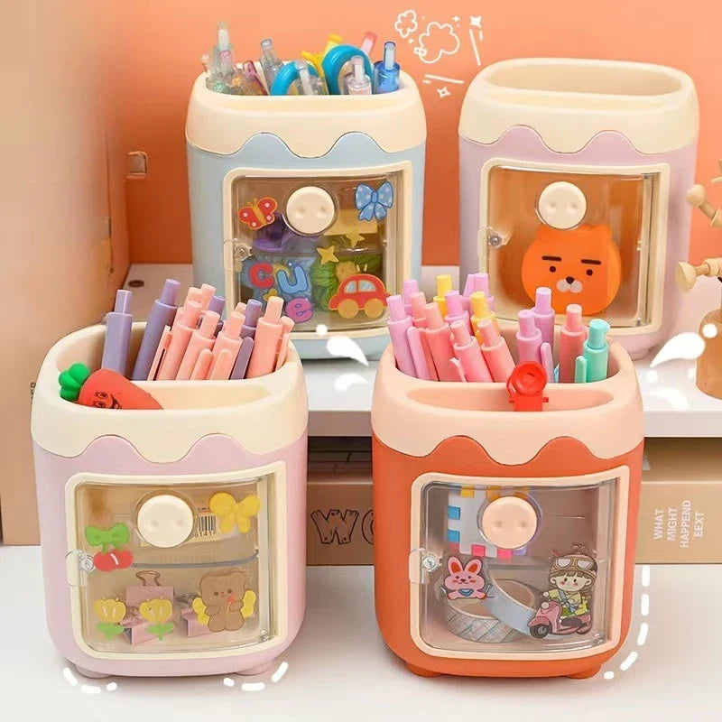 Cute Pig Pen Holder Student Large-capacity Desktop Storage Bucket