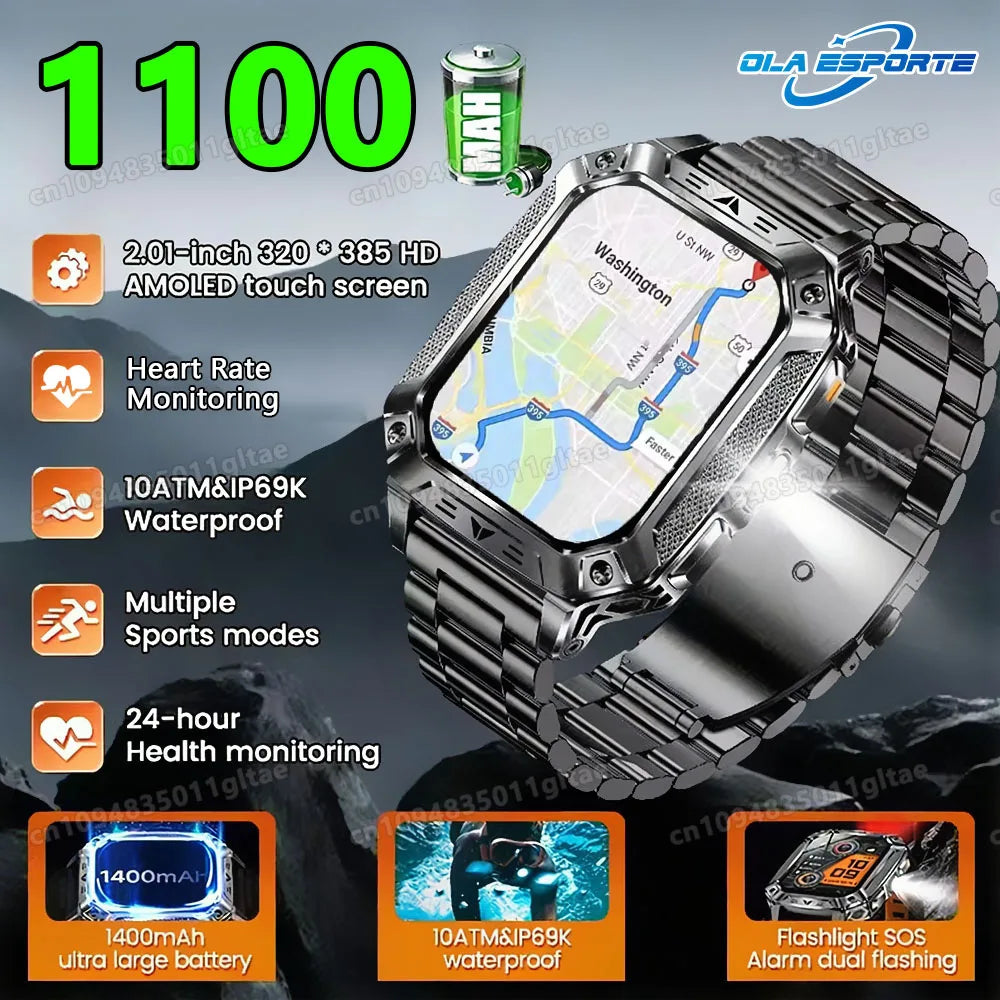 Rugged Military Outdoor Sports Smart Watch Health Monitoring Voice