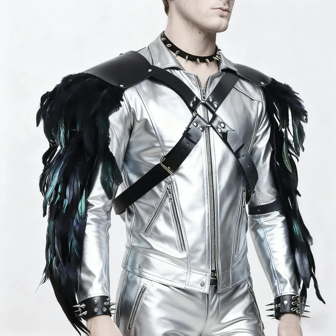 UYEE Belt Feather Shrugs Shawls Gothic Punk Cape Jacket Scarf
