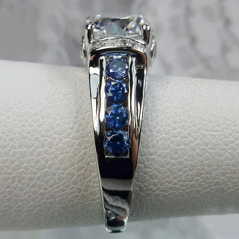 Huitan Cubic Zirconia Vintage Ring – White & Blue | Sizes 5–14