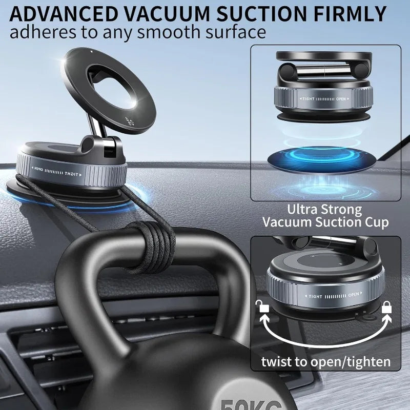 MagSafe Car Phone Mount – 360° Rotation Vacuum Suction Cup