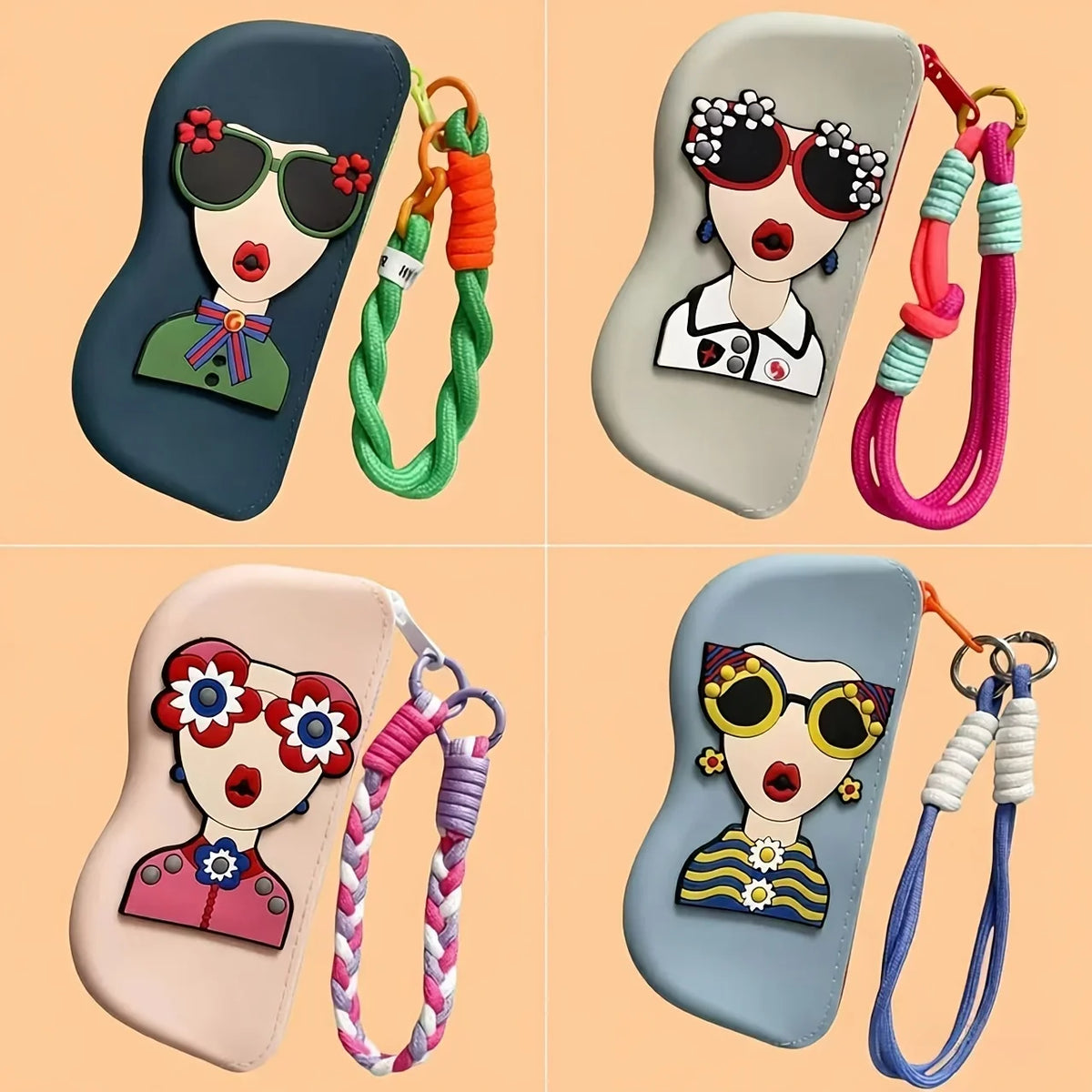 Silicone Eyewear Case Women Vibrant Lanyard Portable Glasses Pouch