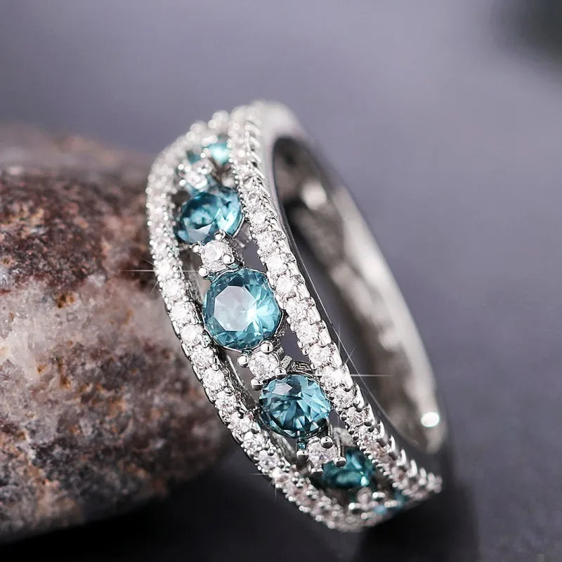 Huitan Blue CZ Women's Ring – Sparkling Cubic Zirconia