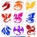 9-Piece Dragon Stencil Set 5.9" – Reusable Templates & Brush