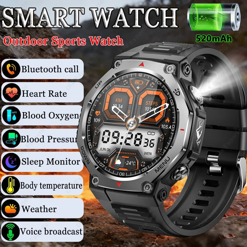 Military-grade Outdoor Sports Smartwatch 520mAh GPS LED Flashlight